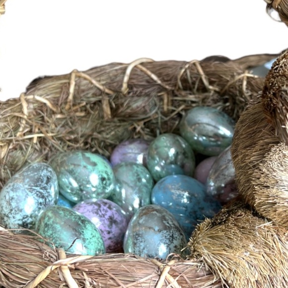 💕 SOLD 💕 Extra Large Sisal EASTER BASKET Bunny Rabbit Metallic Eggs 15" L x 14 - Picture 9 of 12